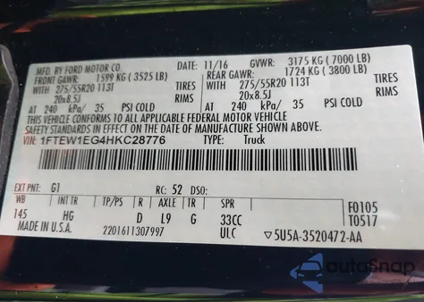 2017 Ford F150 Supercrew from USA, damaged, VIN 1FTEW1EG4HKC28776